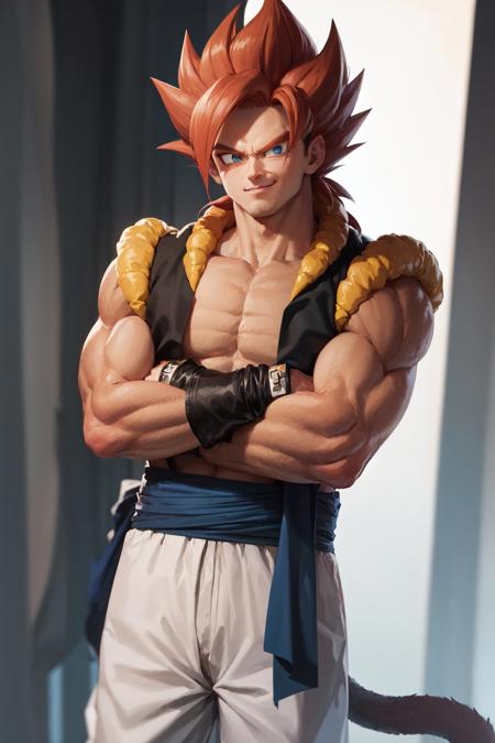 00097-348938010-(masterpiece, best quality_1.2), , cowboy shot, solo, male focus, 1boy, gogeta, muscular male, smirk, looking at viewer, crossed.jpg